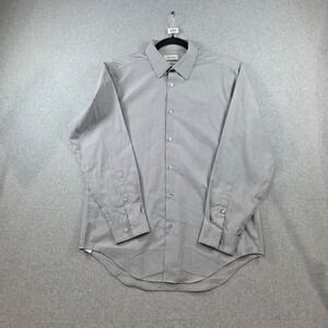 Calvin Klein Dress Shirt Mens 16.5 32/33 Slim Fit Grey Performance Non-Iron Dot